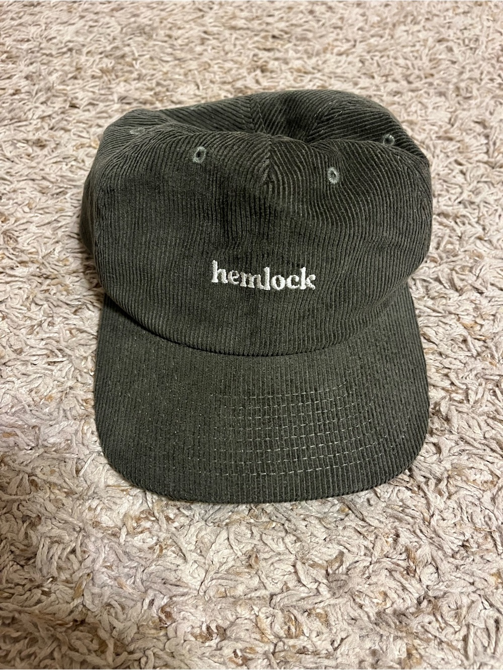 Hemlock Embroidered Corduroy Cap in Dark Olive